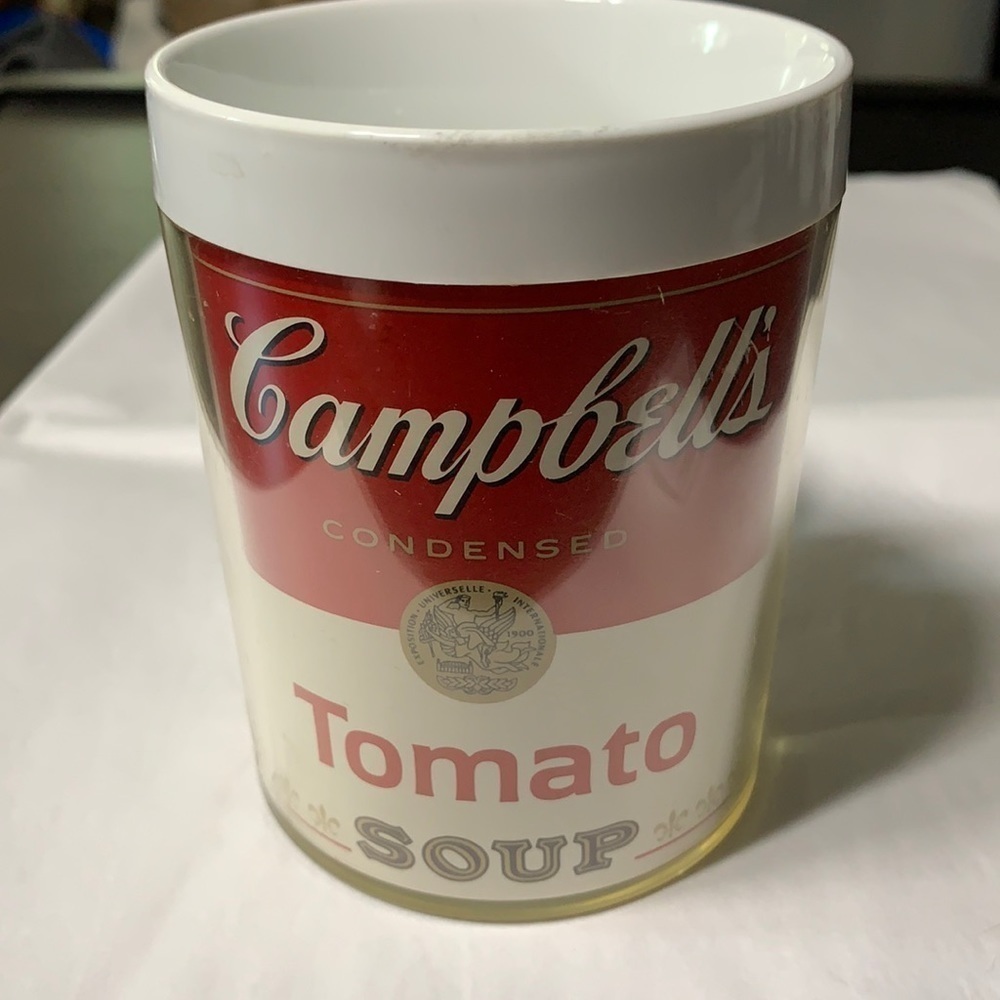 Plastic Campbell’s soup mug has some scratches